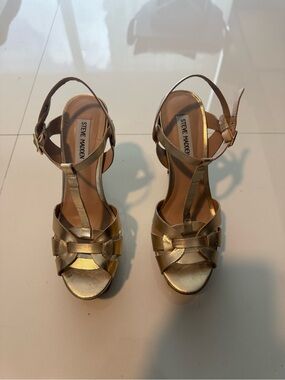 Steve Madden Metallic Gold T-Strap Platform Heels